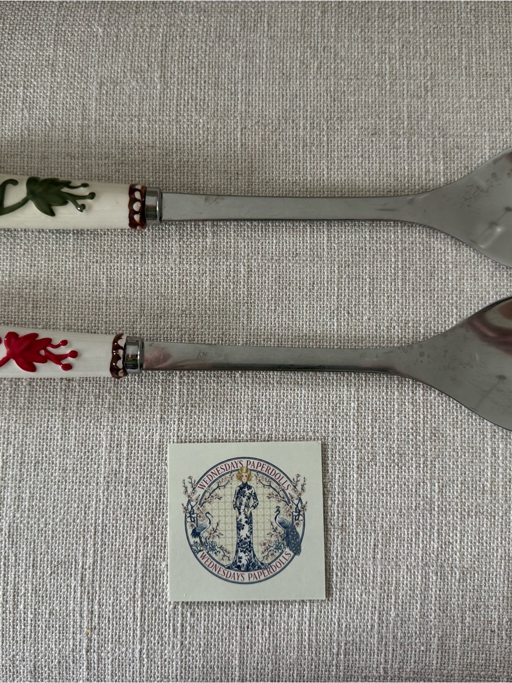 Temptations By Tara Salad Utensils - (2)Forks - Ceramic Handle - Handpainted